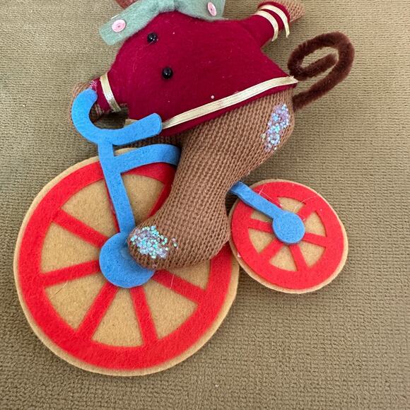 Cycling Christmas Felt Circus Monkey Set of 2. RARE. 5.5” X 11.4” Festive *Read - Picture 6 of 16